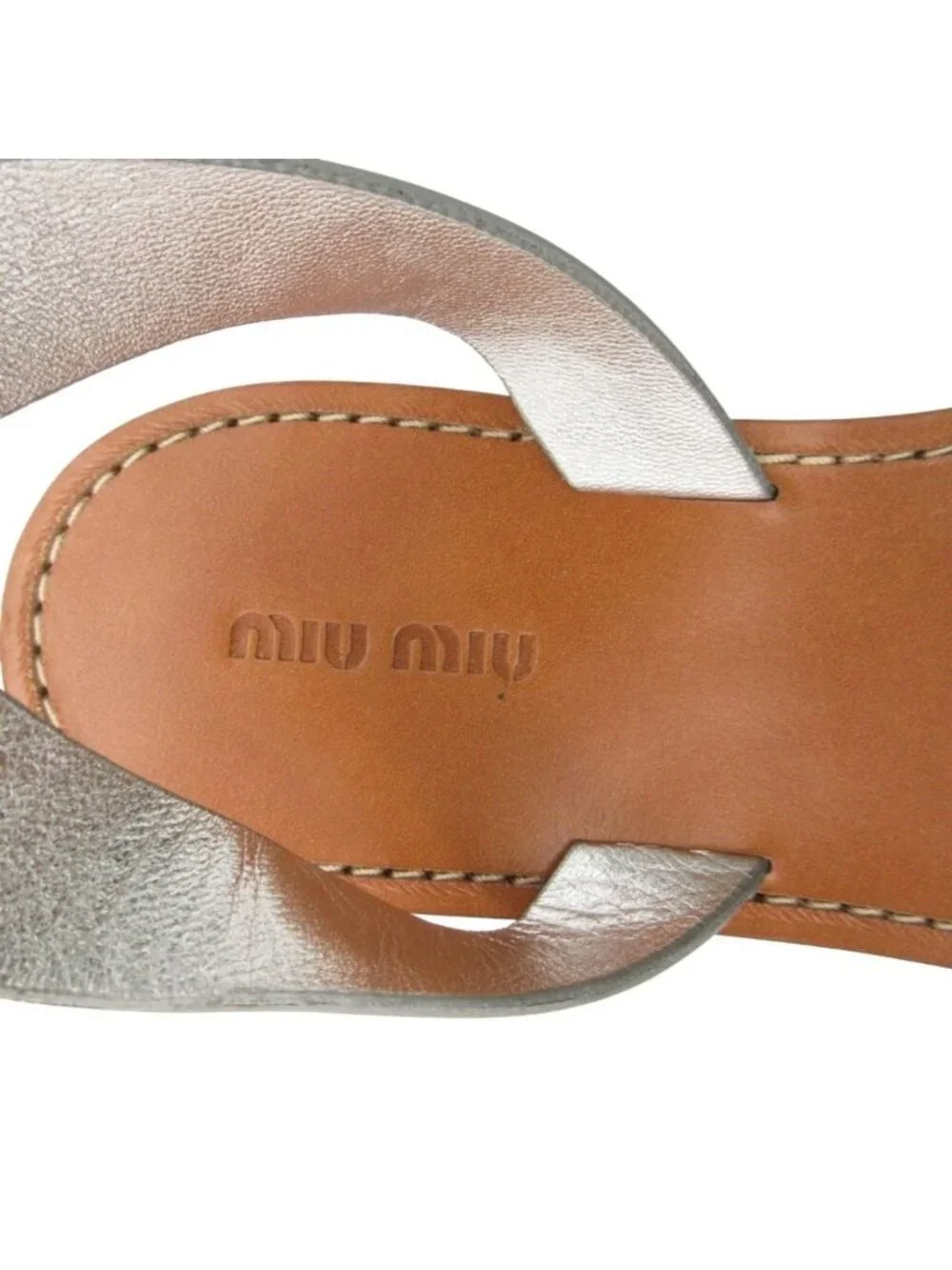Miu Miu Sandals Flat Shoes Bijou Decoration Ankle Strap Belt Silver Black